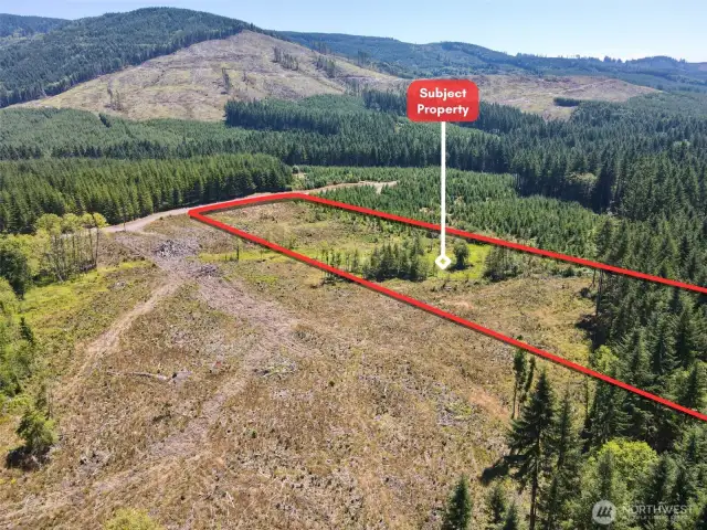 Overhead view with approximate boundaries in red.