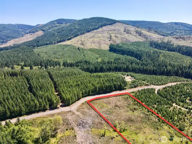 Overhead view with approximate boundaries in red.