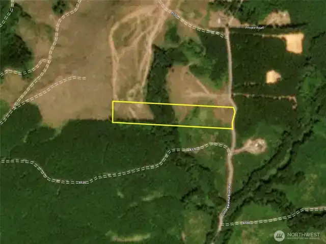 Birdseye view with approximate boundaries in yellow.