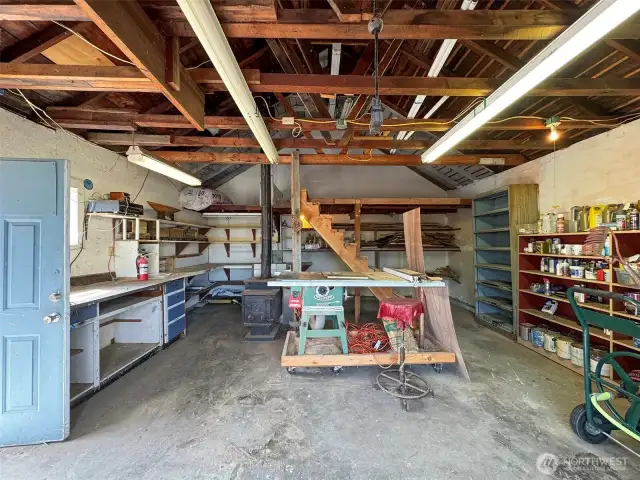 Stairs take you up to additional storage.
