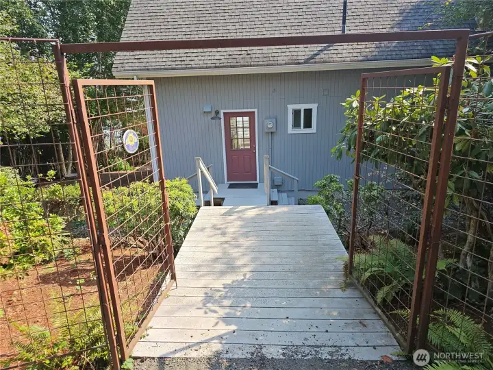 Steps down to main level of home
