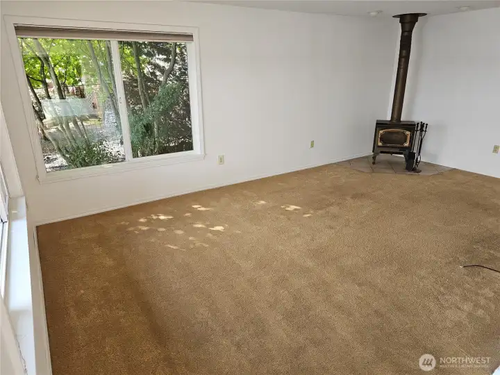 Living room with wood burning stove