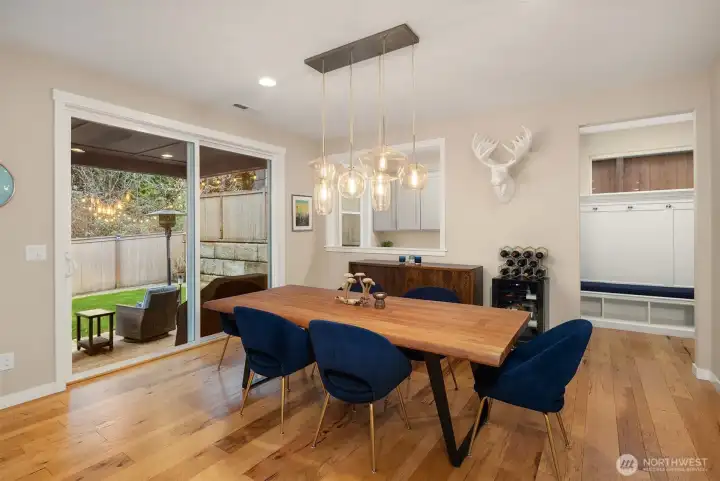 Bring your biggest dining table as there is plenty of space for it and dining hutch.