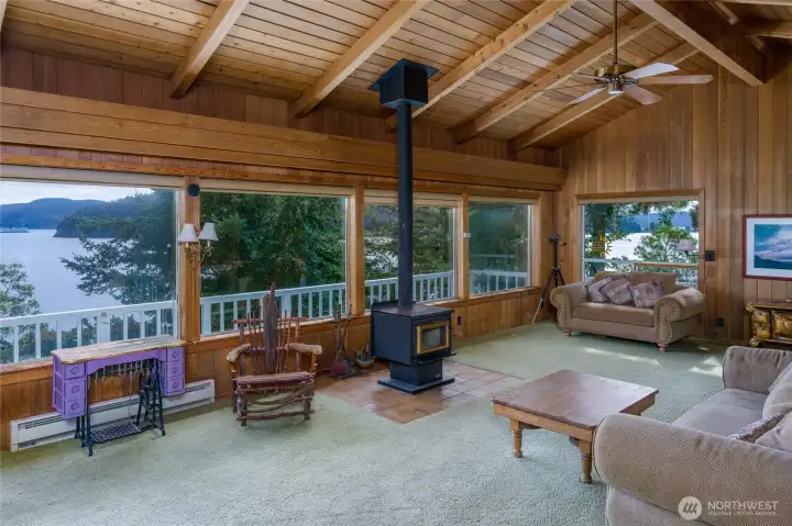 Main floor living room with expansive marine views.