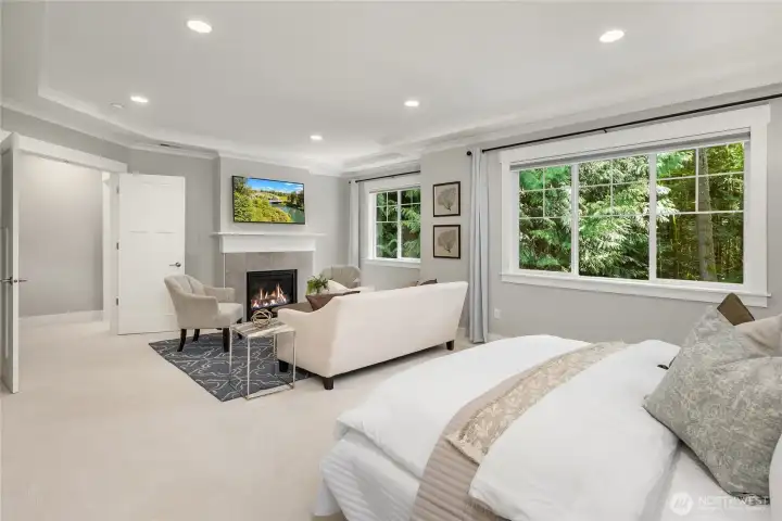 Nicely sized with a cozy propane fireplace and space for a sitting area.