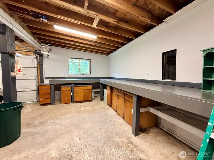 More of the shop with a nice work bench