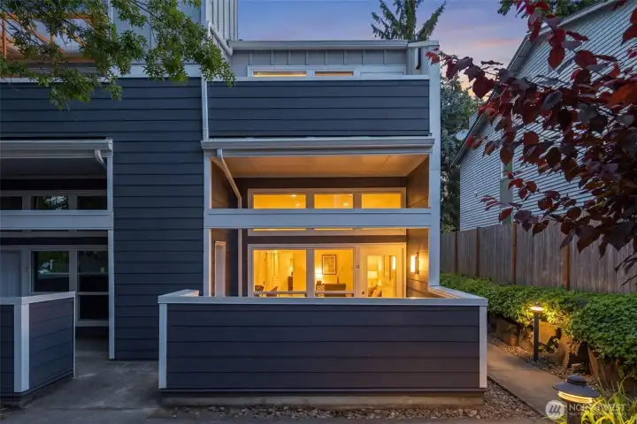 End-unit condo with private large patio