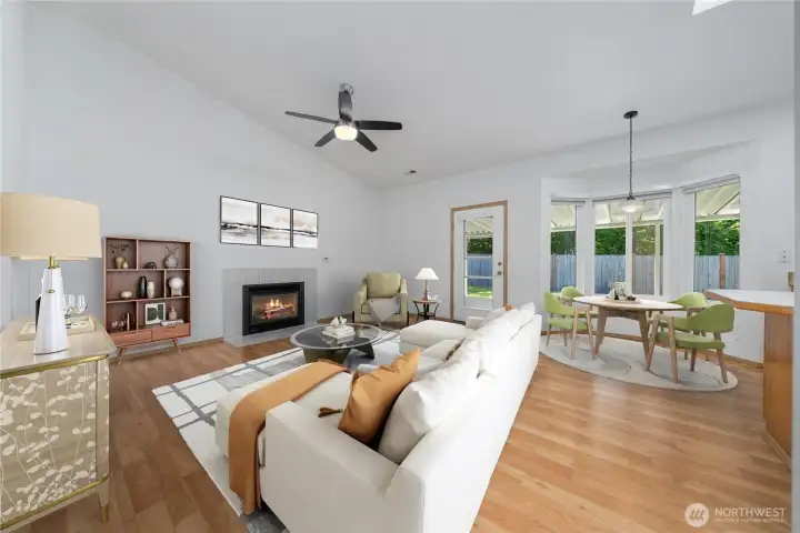 Virtually staged family room,