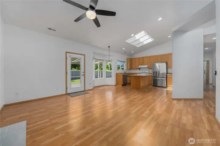 Looking back toward the kitchen from fireplace area.