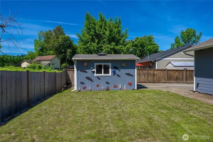 This is a view toward the  hobby shed.