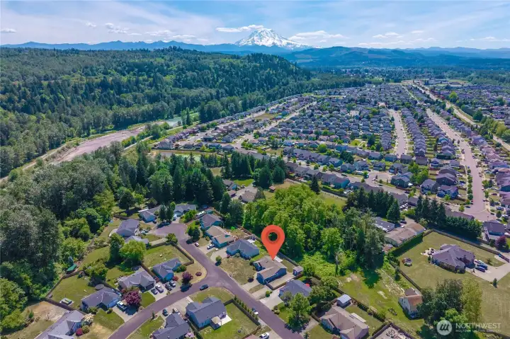 Look toward the town of Orting and Mt Rainier. Welcome home!
