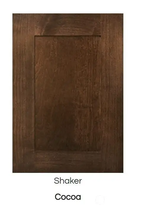 Cabinets throughout are Maple Shaker Cocoa stain