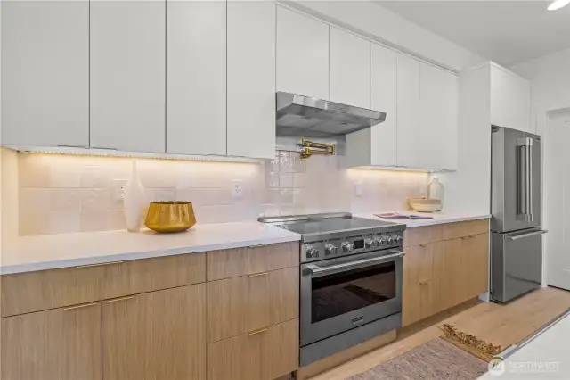 Chef's kitchen with pot filler & under cabinet lighting