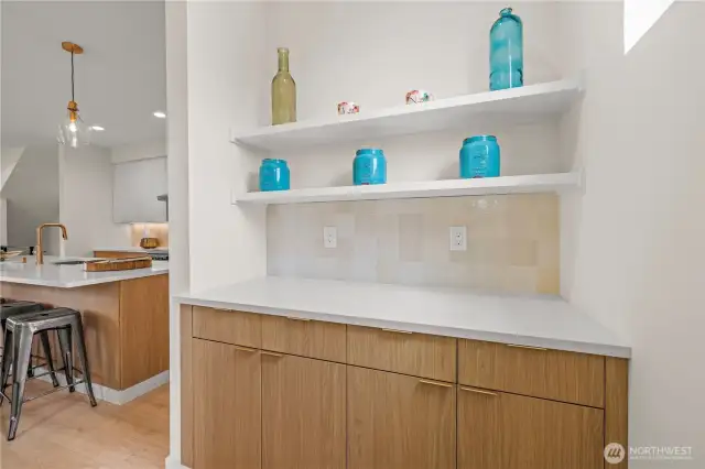 Coffee or wine bar - a place for the microwave - pantry - this kitchen has it all