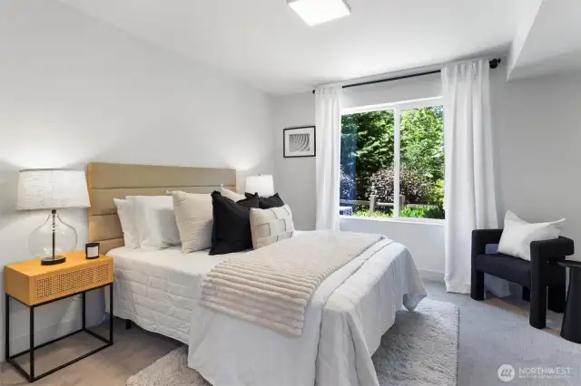 Peaceful vews of the greenbelt from the ground floor guest bedroom.