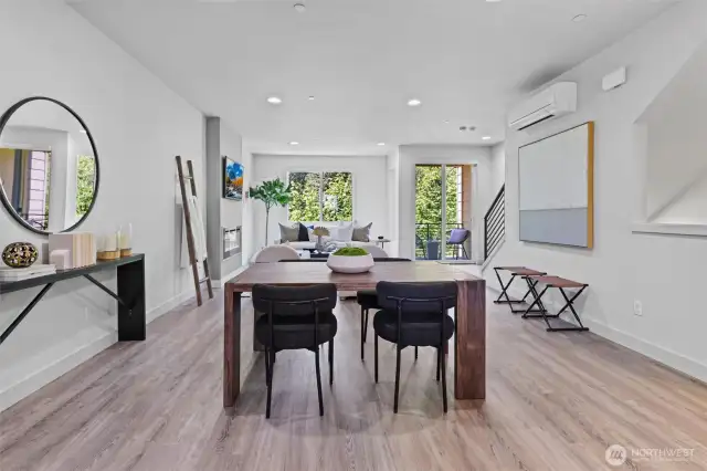 Dining room fits a large table for gathering and entertaining.