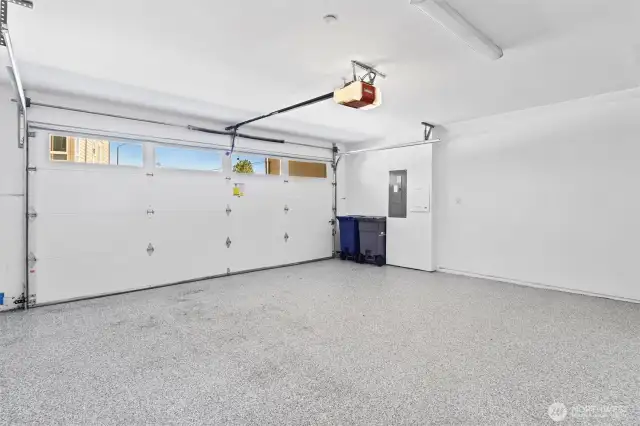Garage features a durable epoxy floor