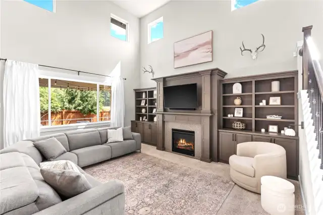 Gas fireplace with custom color and built-ins