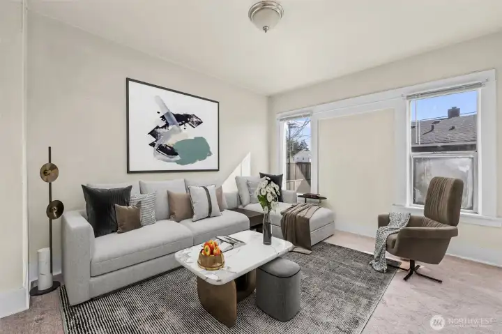 Unit B living room - virtually staged