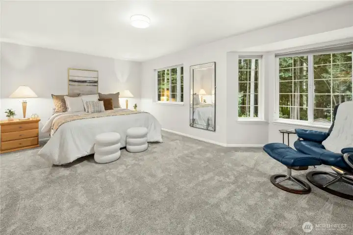 Primary suite overlooks the beautiful backyard. Crack the window before bed and you'll enjoy hearing the bubbling waterfall pond as you drift off to sleep Primary suite overlooks the beautiful backyard. Crack the window before bed and you'll enjoy hearing the bubbling waterfall pond as you drift off to sleep