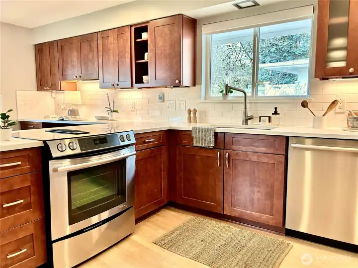 Kitchen window overlooks the courtyard.