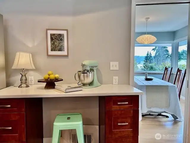 Baking station leads right to the dining room.