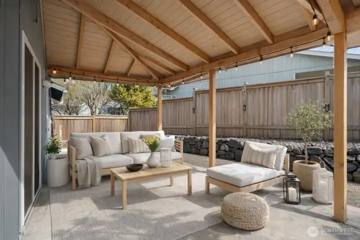 Enjoy a backyard patio designed for relaxation—hot tub ready with dedicated electrical service already installed. Private and finished with low-maintenance pavers, this thoughtfully designed space offers both comfort and functionality.