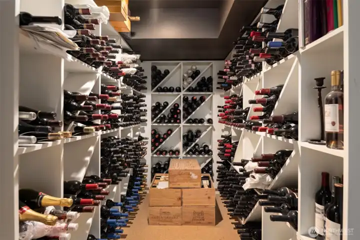 Former root cellar spotlights wines and case storage.