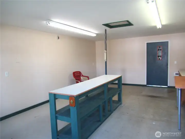 Looking inside the shop toward the two-car garage!