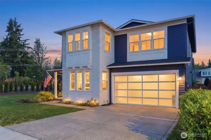Twilight exterior of front of home