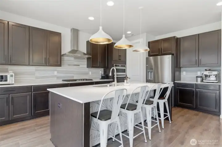 Chef's kitchen with stainless appliances and pantry