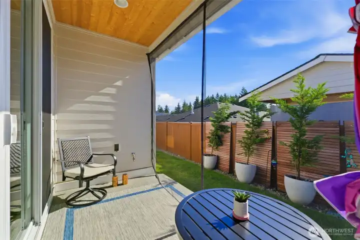 Rain or shine, this covered patio has you covered! It’s the perfect spot to enjoy your morning coffee or a summer evening barbecue in complete comfort.