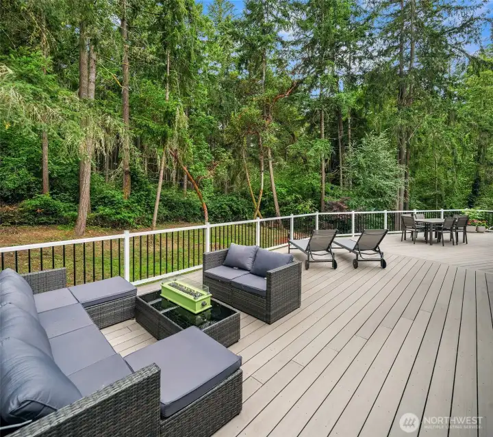 Enjoy seamless indoor-outdoor living on the generous deck, perfectly designed for entertaining and soaking in the beauty of the Pacific Northwest. Gas hookup.