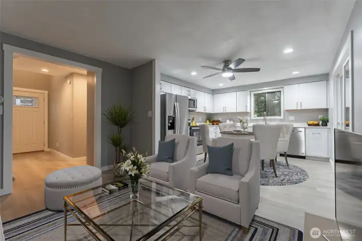Virtually Staged Main Floor Living Room & Kitchen Virtually Staged Main Floor Living Room & Kitchen