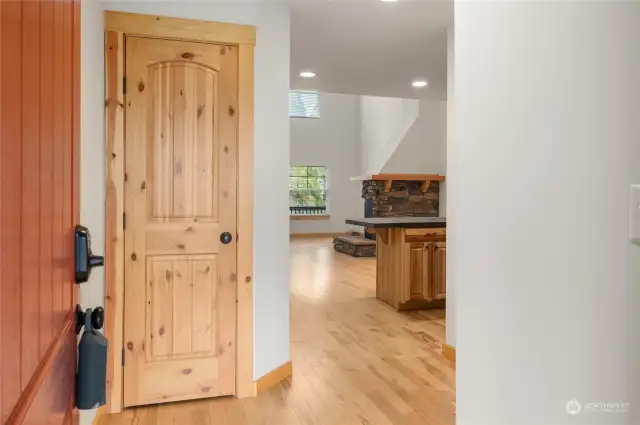 Knotty pine millwork gives this beautiful townhome a cozy cabin feel.