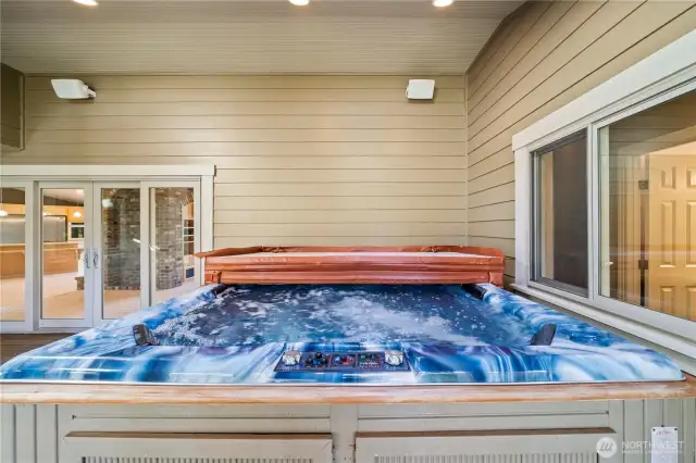 Hot Tub area off the covered porch/family room area