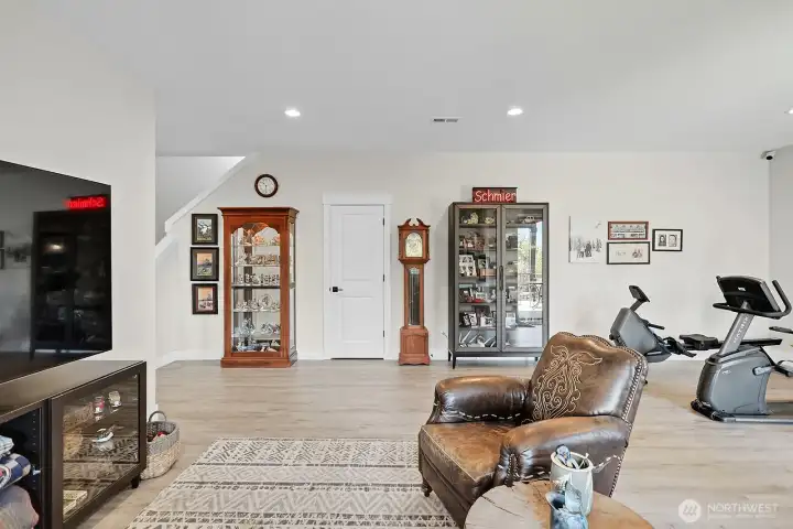Lower floor great room perfect for adding your favorite fitness equipment.