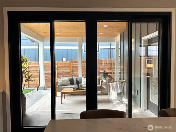 Double door slider to covered patio