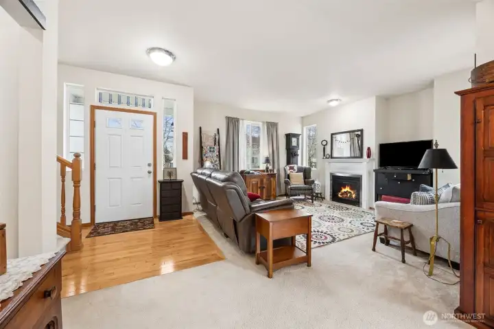 Downstairs living room with front entry.