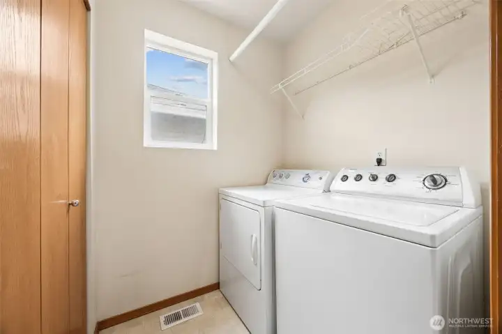 Upstairs laundry room. Washer and Dryer convey