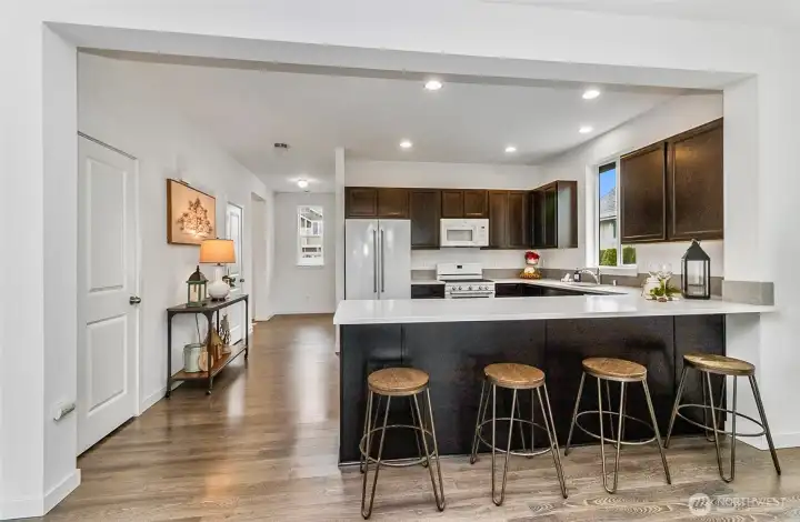 Attached island is very spacious, lots of room to sit and gather