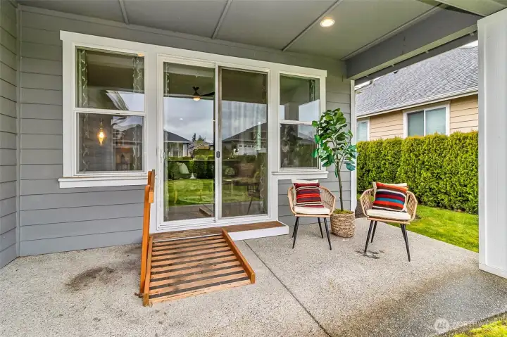Large covered patio. Ramp can be removed quite easily if not needed.