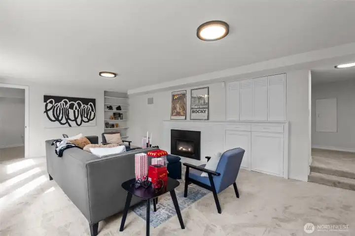 Rec room includes gas fireplace