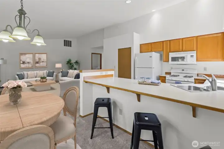The living space flows easily, making a great space for entertaining.(virtually staged)