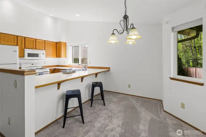 Counter/bar offers extra seating and counter space