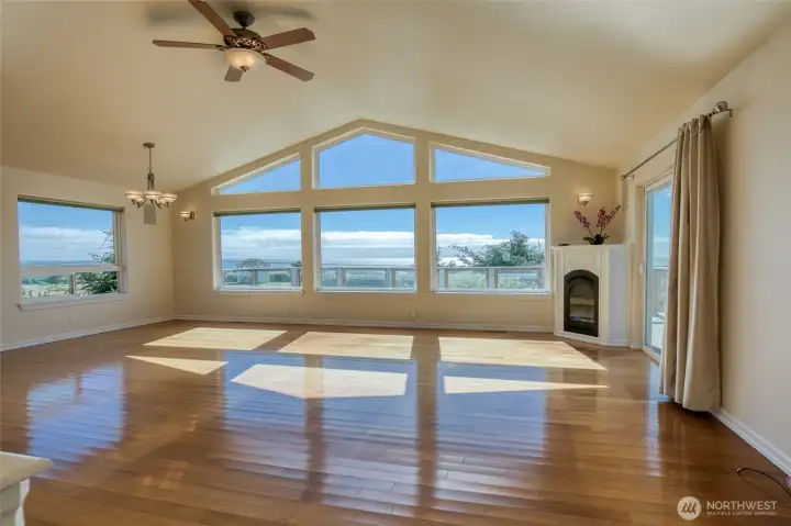 The space is perfect for entertaining year round. The propane fireplace will keep you cozy on cool mornings and winter evenings.