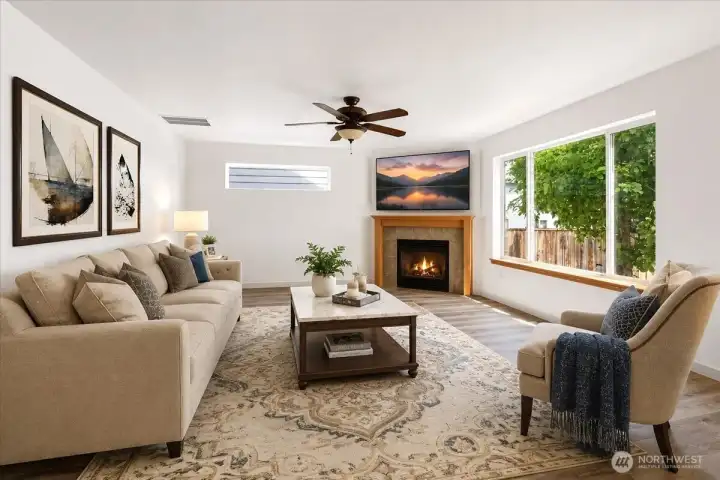 Living with fireplace