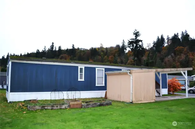 The yard space immediately behind the shed is yours! The raised beds need a little TLC to make them thrive again.