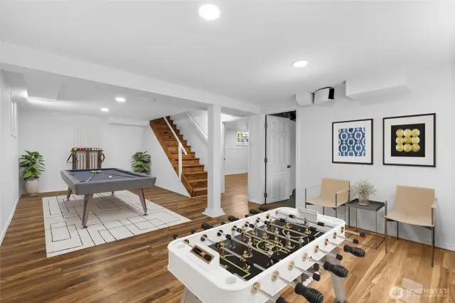 Basement den or office tucked off the side of the spacious rec room—ideal for privacy or potential ADU conversion. Virtually Staged.