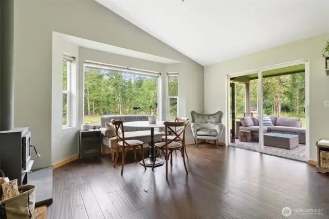 Vaulted ceilings and engineered bamboo floors throughout